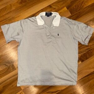 Polo Sport Ralph Lauren XL Striped Golf Polo Shirt White Blue Cotton classic‎